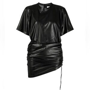 MARANT ETOILE NEW Belasi Faux Leather Ruched Dress In Black Size 38 US 6 $770.00